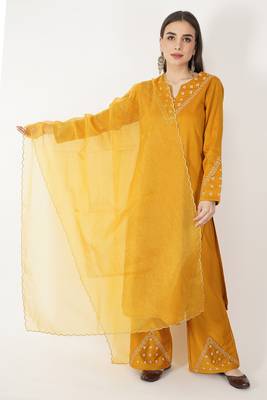 Mustard Hand Embroidered Silk Suit Set 3