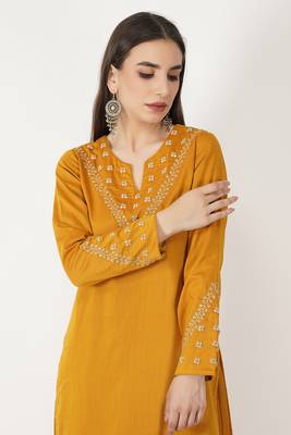 Mustard Hand Embroidered Silk Suit Set 4