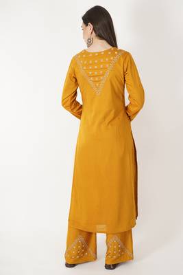 Mustard Hand Embroidered Silk Suit Set 5