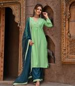 Light Green Hand Embroidered Silk Suit Set