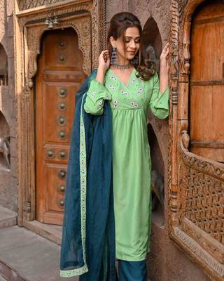 Light Green Hand Embroidered Silk Suit Set 2