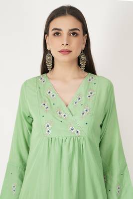 Light Green Hand Embroidered Silk Suit Set 4