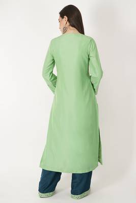 Light Green Hand Embroidered Silk Suit Set 5