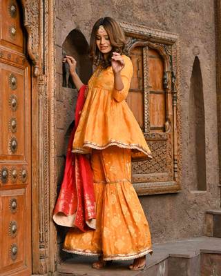 Silk Jacquard Sharara Set With Dupatta 1