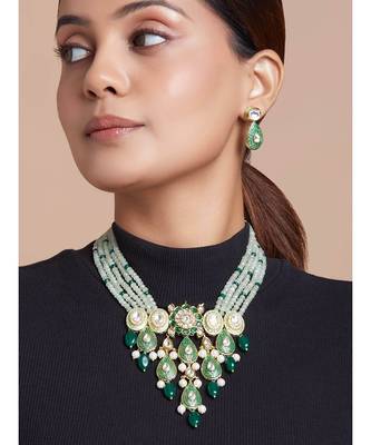 Green Meenakari Kundan Polki Necklace Set 1