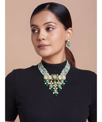 Green Meenakari Kundan Polki Necklace Set 2
