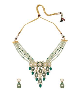 Green Meenakari Kundan Polki Necklace Set 3