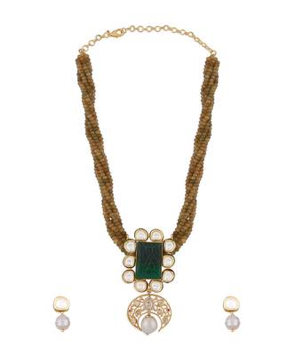 Green Agate Beaded Necklace Set With Hydro Polkis 3