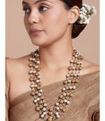 Gold Zari Threaded Necklace With Antique Beads And Shell Pearls