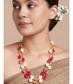 Antique Gold Beads And Red Onyx Tumbles Necklace