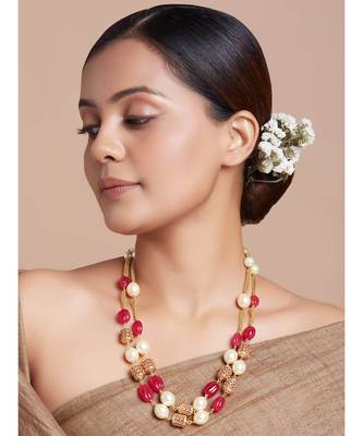 Antique Gold Beads And Red Onyx Tumbles Necklace 2