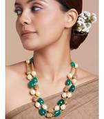 Antique Gold Beads And Green Onyx Tumbles Necklace