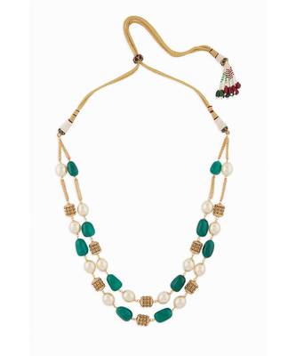 Antique Gold Beads And Green Onyx Tumbles Necklace 3