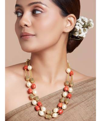 Gold And Coral Tumble Necklace 1