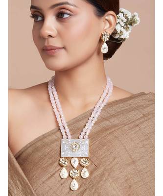 Grey Meenakari Necklace Set With Hydro Polkis 1