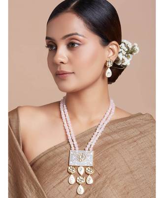 Grey Meenakari Necklace Set With Hydro Polkis 2