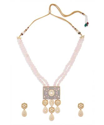 Grey Meenakari Necklace Set With Hydro Polkis 3