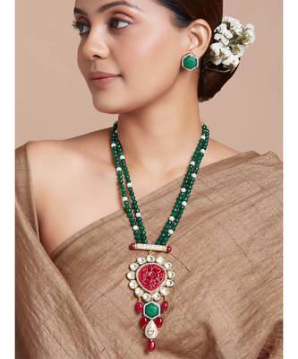 Green And Red Necklace Set With Hydro polkis 1
