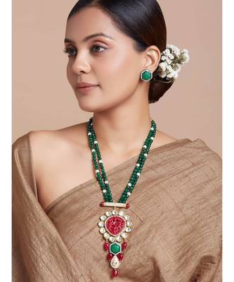 Green And Red Necklace Set With Hydro polkis 2