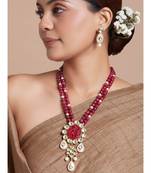 Red Onyx Beaded Necklace Set With Hydro Polkis