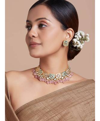 Pink Jade Tumbles Necklace Set 2