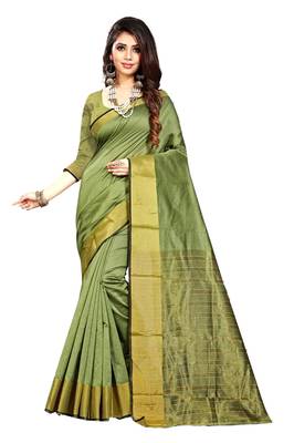 Green woven chanderi silk saree with blouse 1