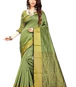 Green woven chanderi silk saree with blouse