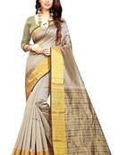 Beige woven chanderi silk saree with blouse