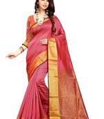 Pink woven chanderi silk saree with blouse