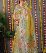 Yellow Color Soft Silk Wiving Silver Zari Saree