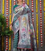 GREEN COLOR Soft Silk Wiving Silver Zari Saree