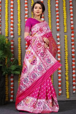 PINK COLOR Soft Silk Wiving Silver Zari Saree 1