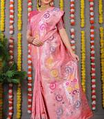 ROSE COLOR Soft Silk Wiving Silver Zari Saree