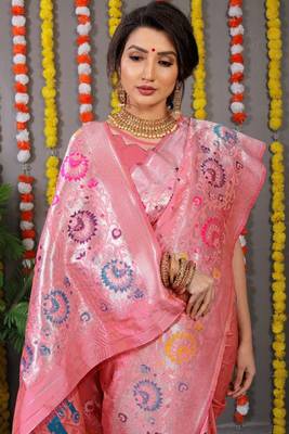 ROSE COLOR Soft Silk Wiving Silver Zari Saree 2