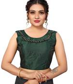 DARK GREEN EMBLISHED WORK BHAGALPURI SILK STITCHED(PADDED) Blouse
