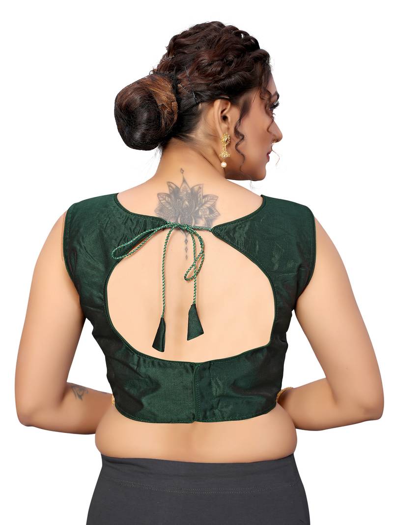 DARK GREEN EMBLISHED WORK BHAGALPURI SILK STITCHED(PADDED) Blouse