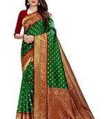 Green Color brocade silk woven saree with blouse