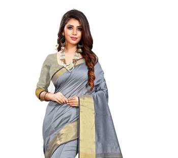 Grey woven chanderi silk saree with blouse 2
