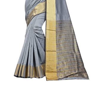 Grey woven chanderi silk saree with blouse 3