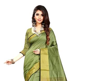 Green woven chanderi silk saree with blouse 2