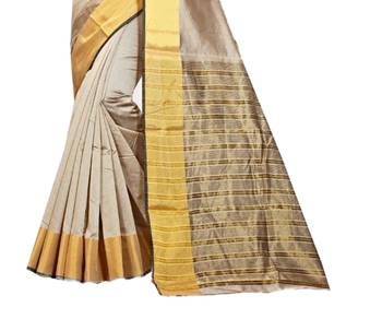 Beige woven chanderi silk saree with blouse 3