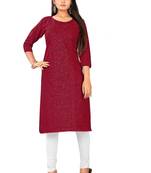 Maroon embroidered cotton party-wear-kurtis