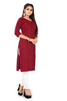 Maroon embroidered cotton party-wear-kurtis 4