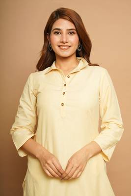 Yellow printed cotton poly cotton-kurtis 1