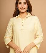 Yellow printed cotton poly cotton-kurtis