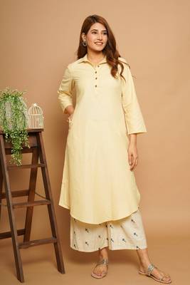 Yellow printed cotton poly cotton-kurtis 2