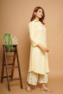 Yellow printed cotton poly cotton-kurtis 3