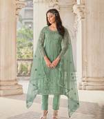 Sea-green embroidered net salwar