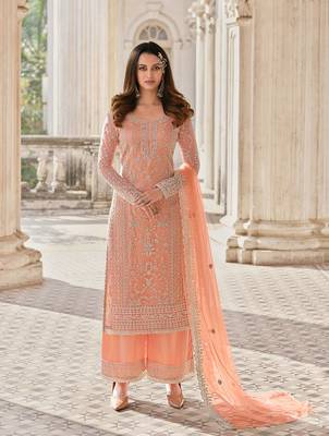 Peach embroidered net salwar 1