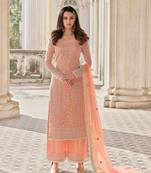 Peach embroidered net salwar